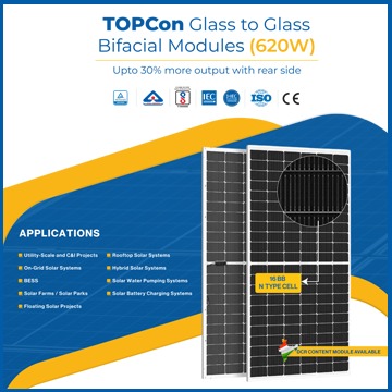TOPCon Glass To Glass 620W Solar Module